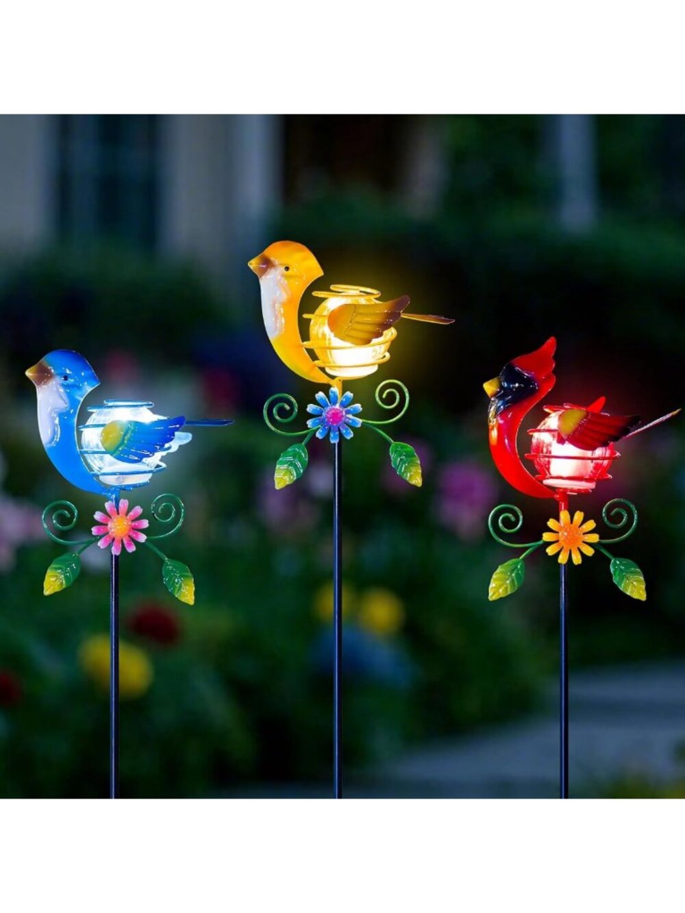 Whimsical Solar Garden Lights - 3 Pcs Colorful Outdoor Bird Figurines